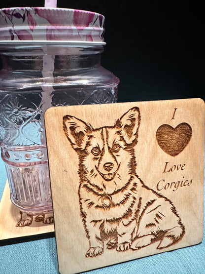 I Love Corgis - Laser Engraved Coasters- Gift for Pet Owners