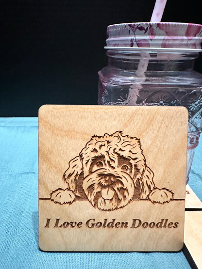 I Love Golden Doodles- Laser Engraved Coasters
