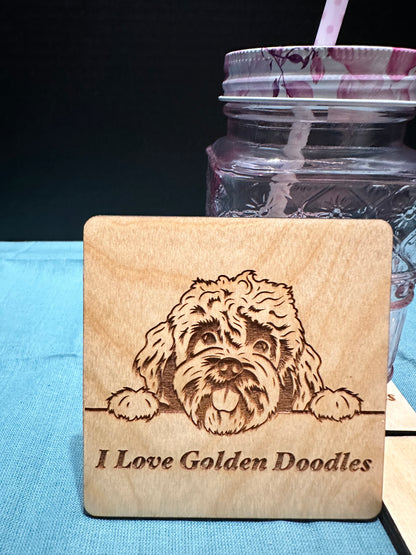 I Love Golden Doodles- Laser Engraved Coasters