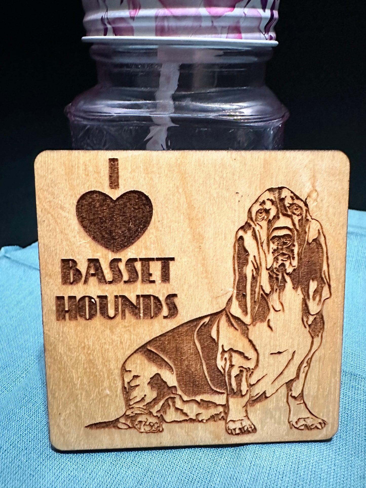 I love Basset Hounds- Laser Engraved Coasters- Perfect for a Pet Owner