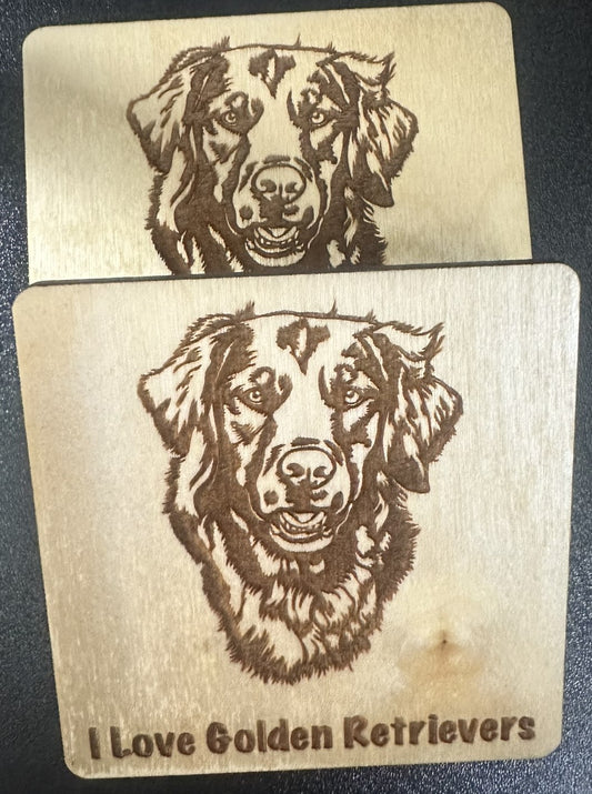 I Love Golden Retriever set of Four Coasters- Laser Engraved- Perfect for Dog Lover