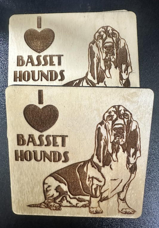 I love Basset Hounds Set of Four Coasters- Laser Engraved- Perfect for a Pet Owner