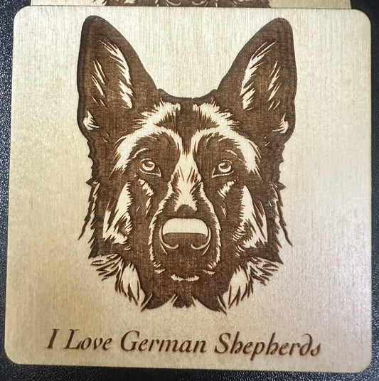 I Love German Shepherds- Set of Four- Laser Engraved- Gift for Pet Owner