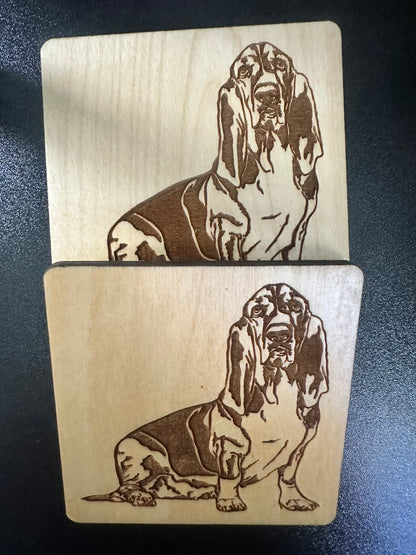 Basset Hounds Coasters- Laser Engraved- Pet owner Gift