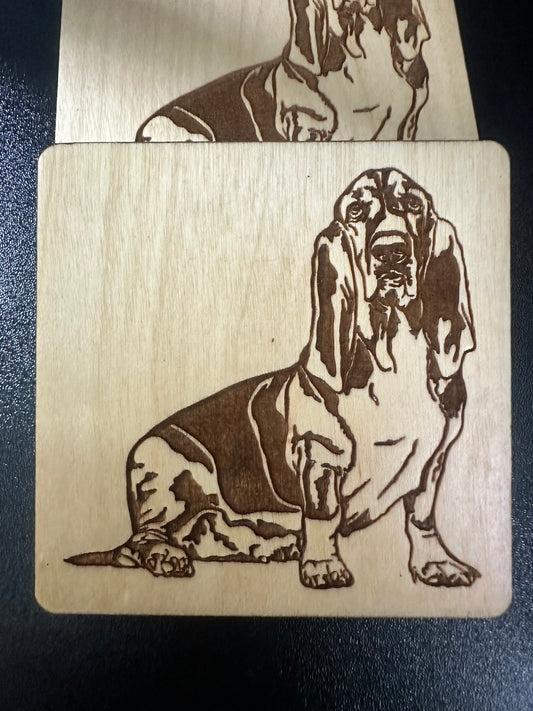 Basset Hounds Coasters Set of Four- Laser Engraved- Pet owner Gift