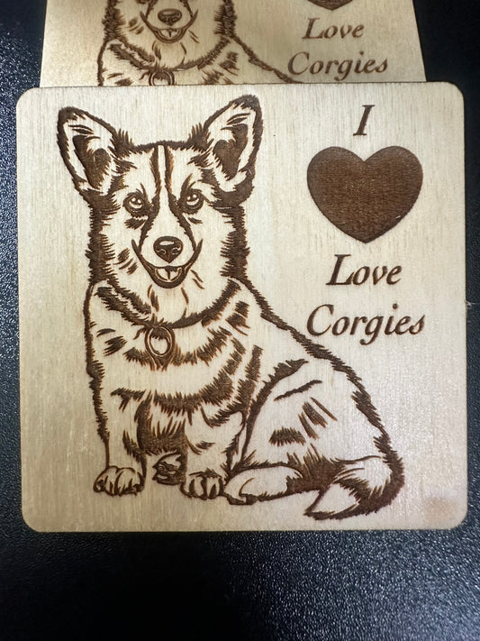 I Love Corgies Set of Four Coasters- Laser Engraved- Gift for Pet Owners